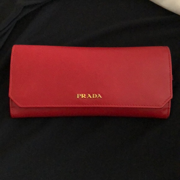 Prada Handbags - Authentic Red Leather Prada Continental wallet